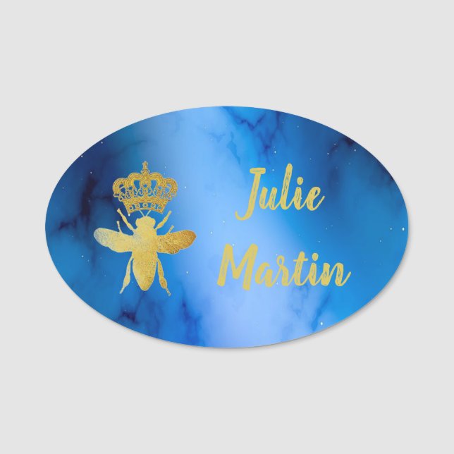 Etiqueta Para Nombres Gran Personalizado REINA BEE Pin azul Magnético (Anverso)