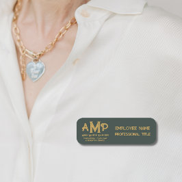 Etiqueta Para Nombres Green and Gold 3 Letter Monogram Business Employee