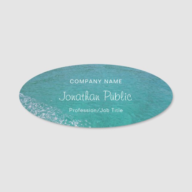 Etiqueta Para Nombres Guión caligrafiado Azul Mar Verde Agua Aqua (Anverso)