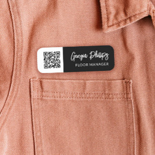 Etiqueta Para Nombres Guión de pincel de código QR blanco y negro