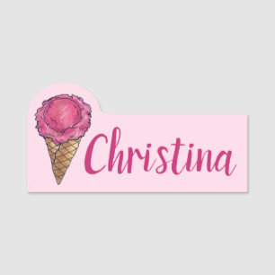 Etiqueta Para Nombres Helado de fresa rosa helado tienda de cosecha Waff