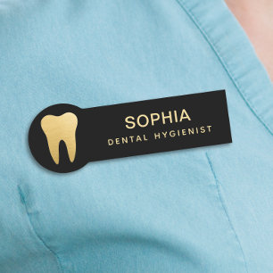 Etiqueta Para Nombres Higienista Dental Moderna Diente de Oro