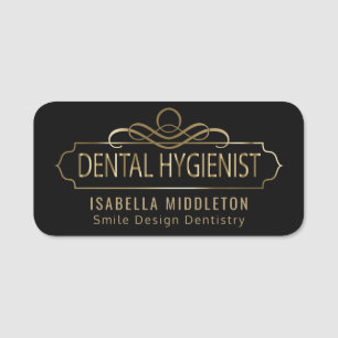 Etiqueta Para Nombres Higienista dental - negro y oro adornados