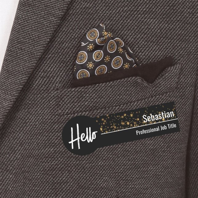 Etiqueta Para Nombres Hola Faux Gold Bokeh Black & Gold Professional (business name tag)