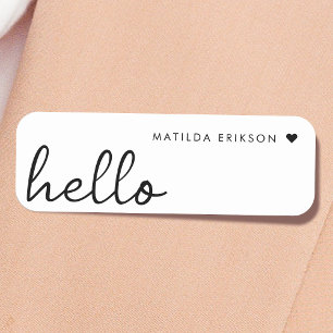 Etiqueta Para Nombres Hola mínima   Moderno Corazón Limpio Blanco Simple