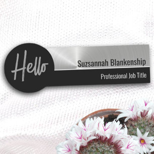 Etiqueta Para Nombres Hola profesional Faux Silver Metallic