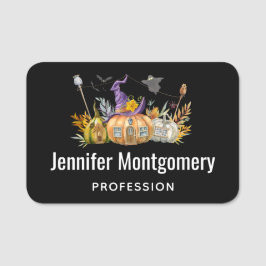 Etiqueta Para Nombres Hospedaje de calabaza con fantasma y murciélagos