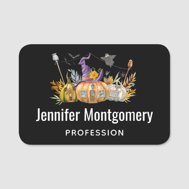 Etiqueta Para Nombres Hospedaje de calabaza con fantasma y murciélagos (Anverso)