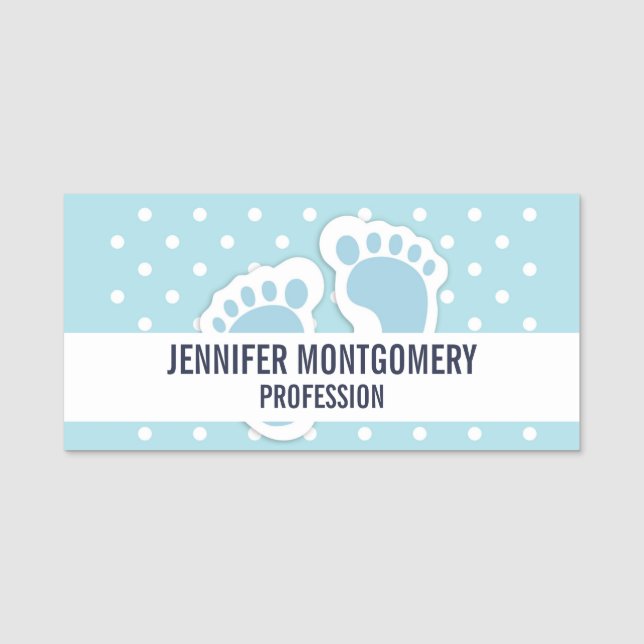 Etiqueta Para Nombres Ilustracion de pies de niño pequeño azul (Anverso)