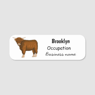 Etiqueta Para Nombres Ilustracion personalizado de vaca de Highland