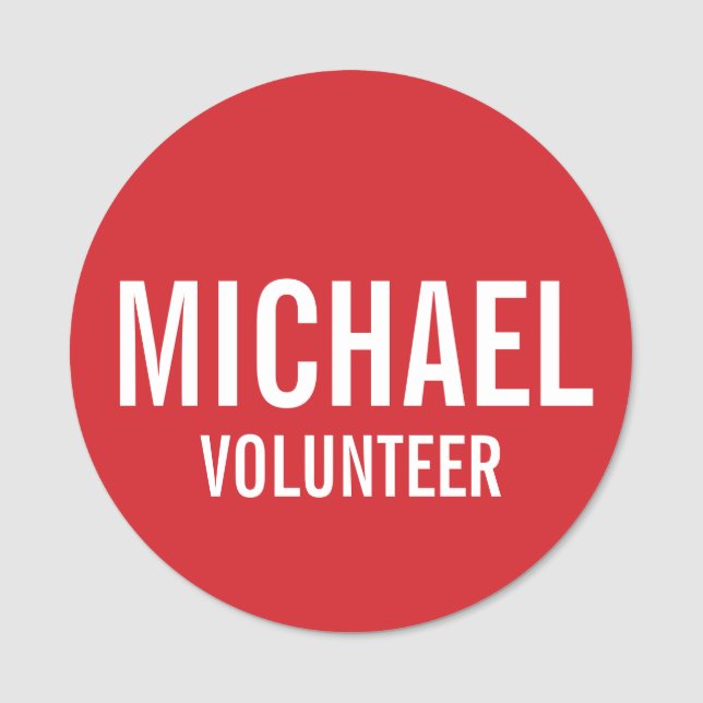 Etiqueta Para Nombres Insignia de voluntario rojo con nombre personaliza (Anverso)