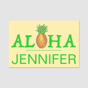 Etiqueta Para Nombres Isla Tropical Aloha de Hawái Luau Pineapple
