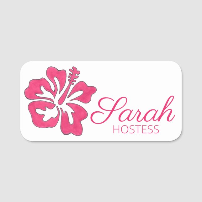 Etiqueta Para Nombres Isla Tropical Rosa Hawái Flor Hibiscus (Anverso)