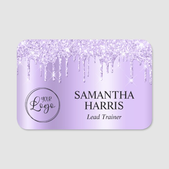 Etiqueta Para Nombres Lavender Glitter Drips Shimmer (Anverso)