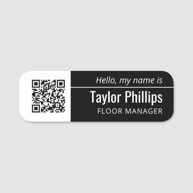 Etiqueta Para Nombres Línea delgada Código QR blanco y negro (Anverso)