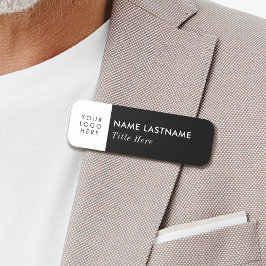 Etiqueta Para Nombres Logo Basic Black Business Title Pin Magnetic