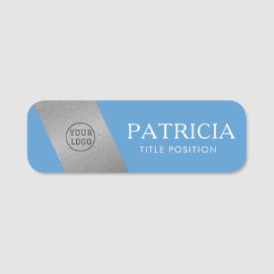 Etiqueta Para Nombres Logo De Moda Sky Light Blue Y Purpurina Silver