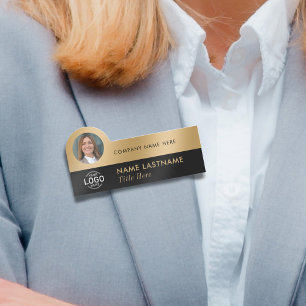Etiqueta Para Nombres Logo de Photo ID Profesional moderno Faux Gold Bla