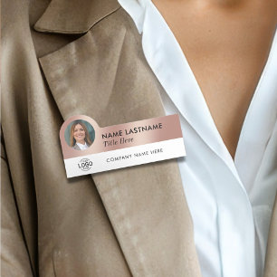 Etiqueta Para Nombres Logo Foto Sleek Faux Rosa Oro Empleado Blanco
