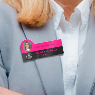 Etiqueta Para Nombres Logo Photo ID Modern Hot Pink Black Business Title