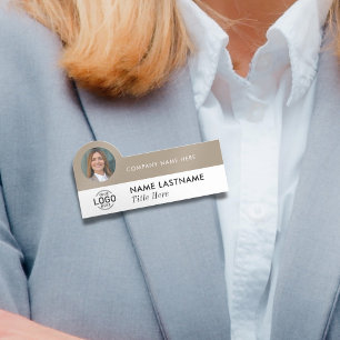 Etiqueta Para Nombres Logo Photo ID Modern Sand Beige Business Company