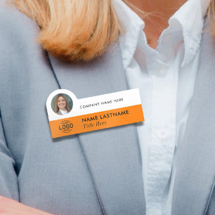Etiqueta Para Nombres Logo Photo ID Naranja simple elegante Empresa blan