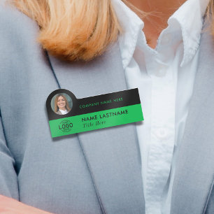 Etiqueta Para Nombres Logo Photo ID Stylish Simple Green Black Business