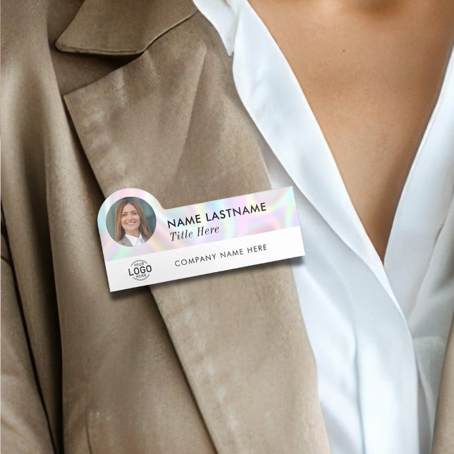 Etiqueta Para Nombres Logo Photo Title Sleek Faux Holographic Employee (Subido por el creador)