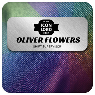 Etiqueta Para Nombres Logotipo ancho plateado cepillado con brillo Emple