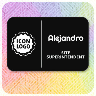 Etiqueta Para Nombres Logotipo Blanco Negro ID de Empleado Minimalista