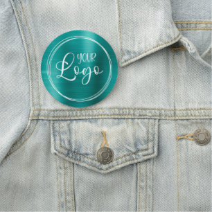 Etiqueta Para Nombres Logotipo circular metálico aqua azul teñido