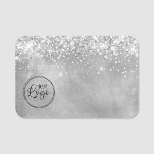 Etiqueta Para Nombres Logotipo Comercial Plateado Brillante en Blanco