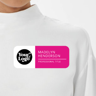 Etiqueta Para Nombres Logotipo Comercial Rosa Blanco Caliente Empleado M