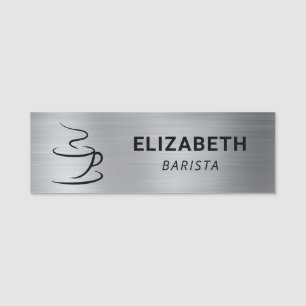 Etiqueta Para Nombres Logotipo de Cafetería Plateado