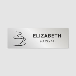 Etiqueta Para Nombres Logotipo de Cafetería Plateado