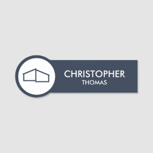 Etiqueta Para Nombres Logotipo de casa moderno inmobiliario, azul de la 