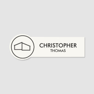 Etiqueta Para Nombres Logotipo de casa moderno inmobiliario, marfil/negr