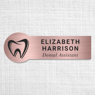 Etiqueta Para Nombres Logotipo de dentista Oficina dental Rosa dorado