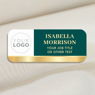 Etiqueta Para Nombres Logotipo de empleado personalizado verde dorado ma
