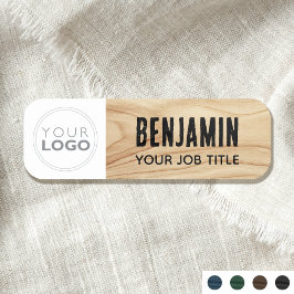 Etiqueta Para Nombres Logotipo de la empresa del empleado Madera rústica