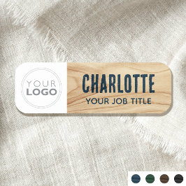 Etiqueta Para Nombres Logotipo de la empresa del empleado Madera rústica