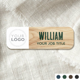 Etiqueta Para Nombres Logotipo de la empresa del empleado Madera rústica