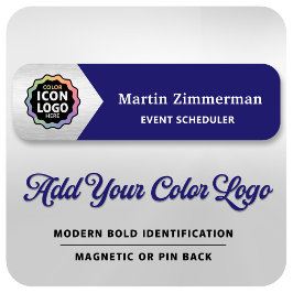 Etiqueta Para Nombres Logotipo de Negocios en Azul Marino y Plata ID de 