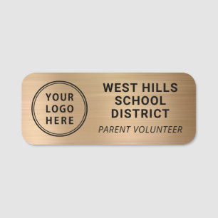 Etiqueta Para Nombres Logotipo de voluntario de padres de escuela Oro