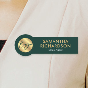 Etiqueta Para Nombres Logotipo Empresarial Chic Verde & Oro Corporativo