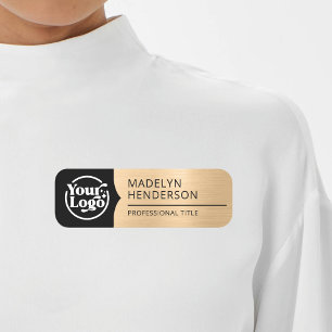 Etiqueta Para Nombres Magnético del logotipo de oro de luz metálica negr
