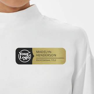 Etiqueta Para Nombres Magnético del logotipo de oro metálico negro para