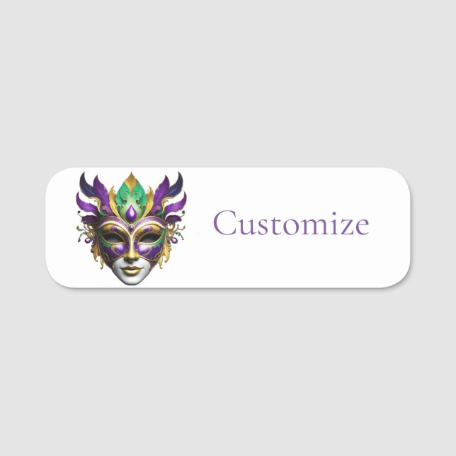 Etiqueta Para Nombres Mardi Gras Mask Thunder_Cove (Anverso)
