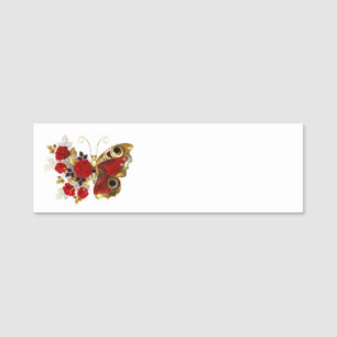 Etiqueta Para Nombres Mariposa de flor roja con rosas rojas