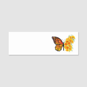Etiqueta Para Nombres Mariposa de flores con amapola amarilla de Califor